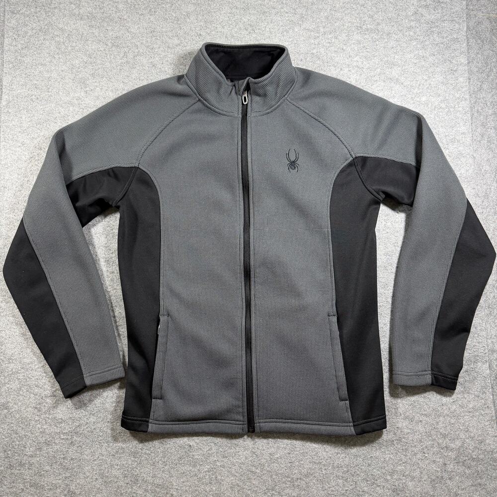 Spyder Active Waffle Knit Full Zip Jacket Mens M Gray Black Fleece Lined Outdoor